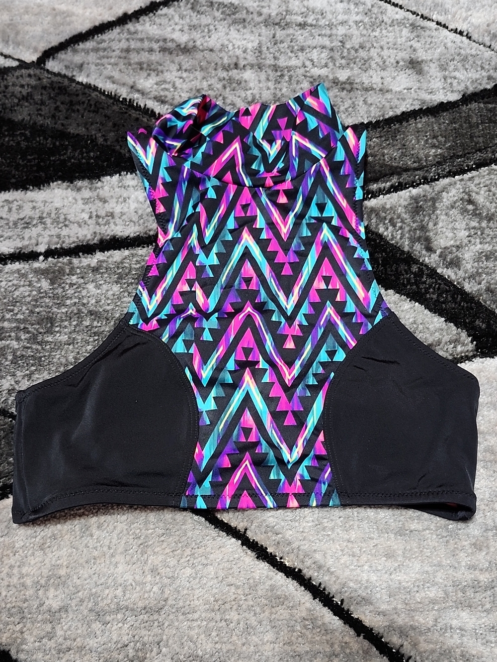 VS PINK 2015 NEON AZTEC HIGH-NECK RACERBACK BIKINI SWIM TOP